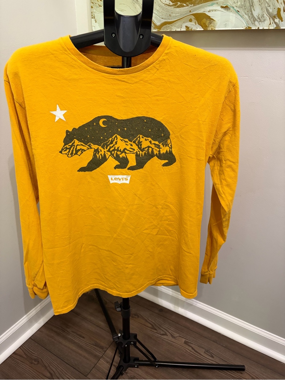 Levi's Mustard Long Sleeve Tee with Bear Mountain Graphic